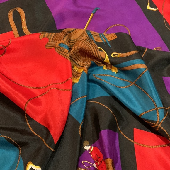 💗 Vintage Equestrian Motif Silk Satin by Careta 1980s - Picture 3 of 5